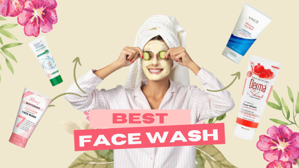Woman cleansing face with brightening face wash for glowing and even-toned skin.
